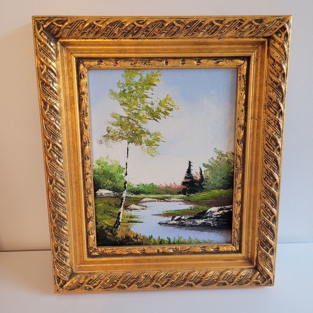 Vintage Oil On Canvas Untitled Landscape Signed R. Karon (Richard) 7.25x9.5.